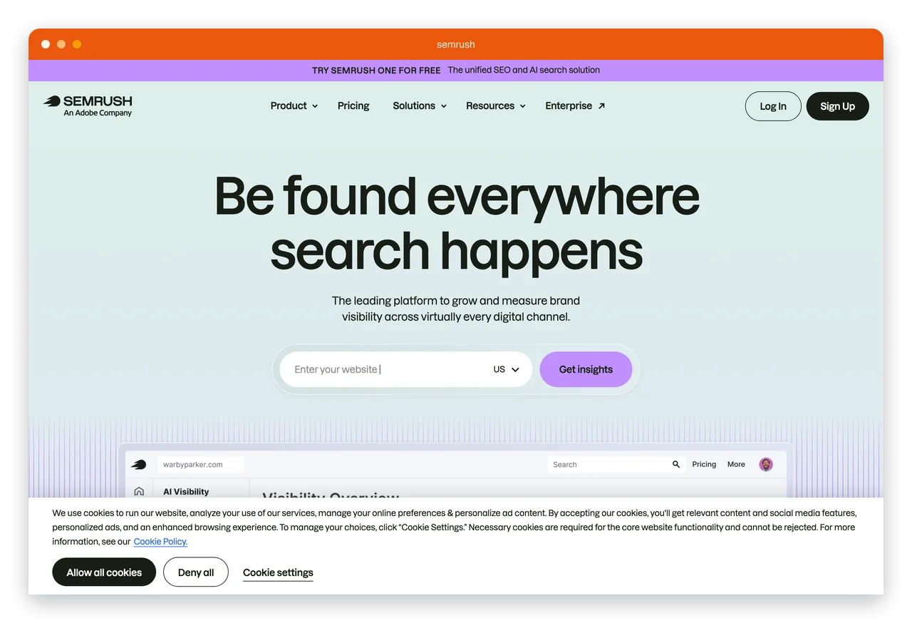 Semrush AI Visibility Toolkit showing AI visibility score and prompt tracking